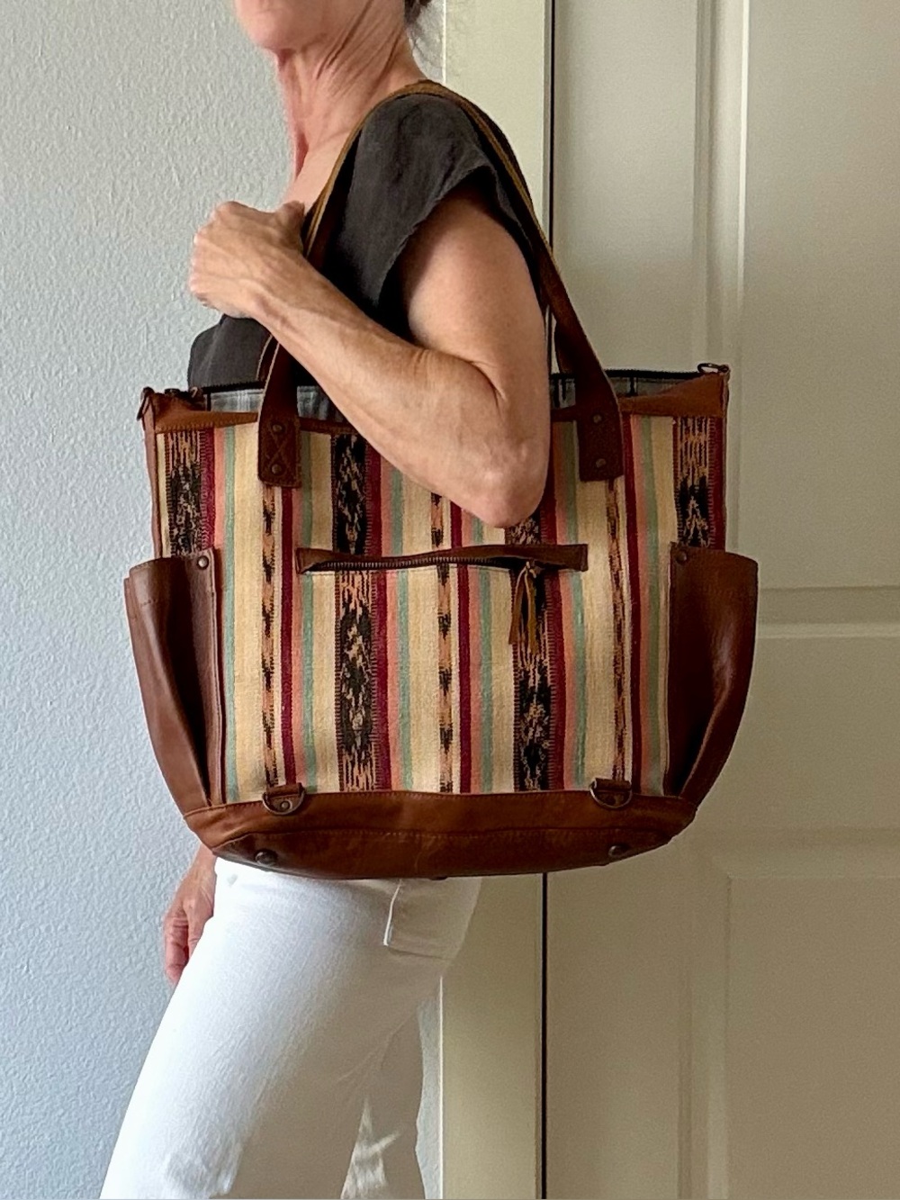 Nena & Co. Striped Guatemalan huipil and leather bag - Picture 3 of 12